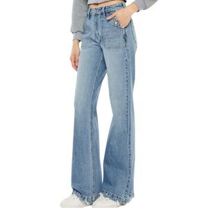 307. Women's Blue High Rise Flare Denim Jeans w/ Button Pocket Detail NWT